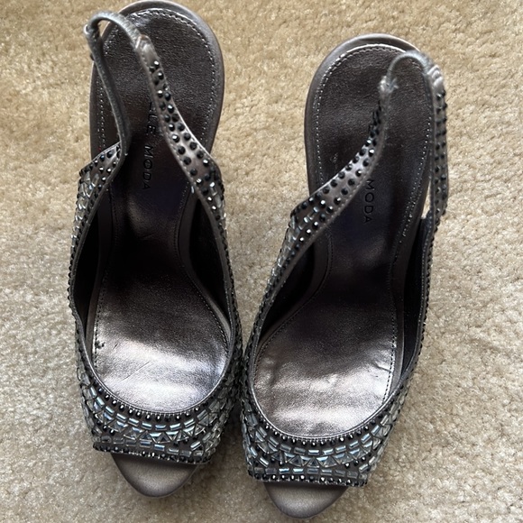 Pelle Moda Vero Cuoio Rhinestone Platform Slingback Heel Gunmetal Gray Womens 8M - Picture 7 of 7